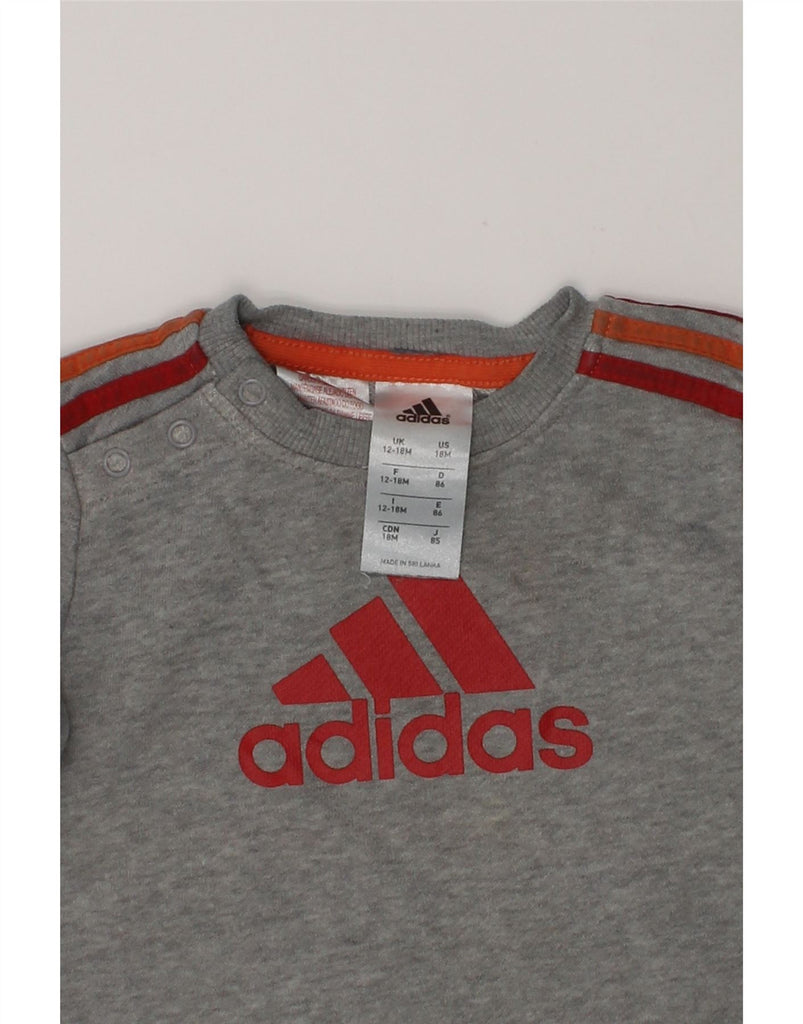 ADIDAS Baby Boys Graphic Sweatshirt Jumper 12-18 Months Grey Cotton | Vintage Adidas | Thrift | Second-Hand Adidas | Used Clothing | Messina Hembry 