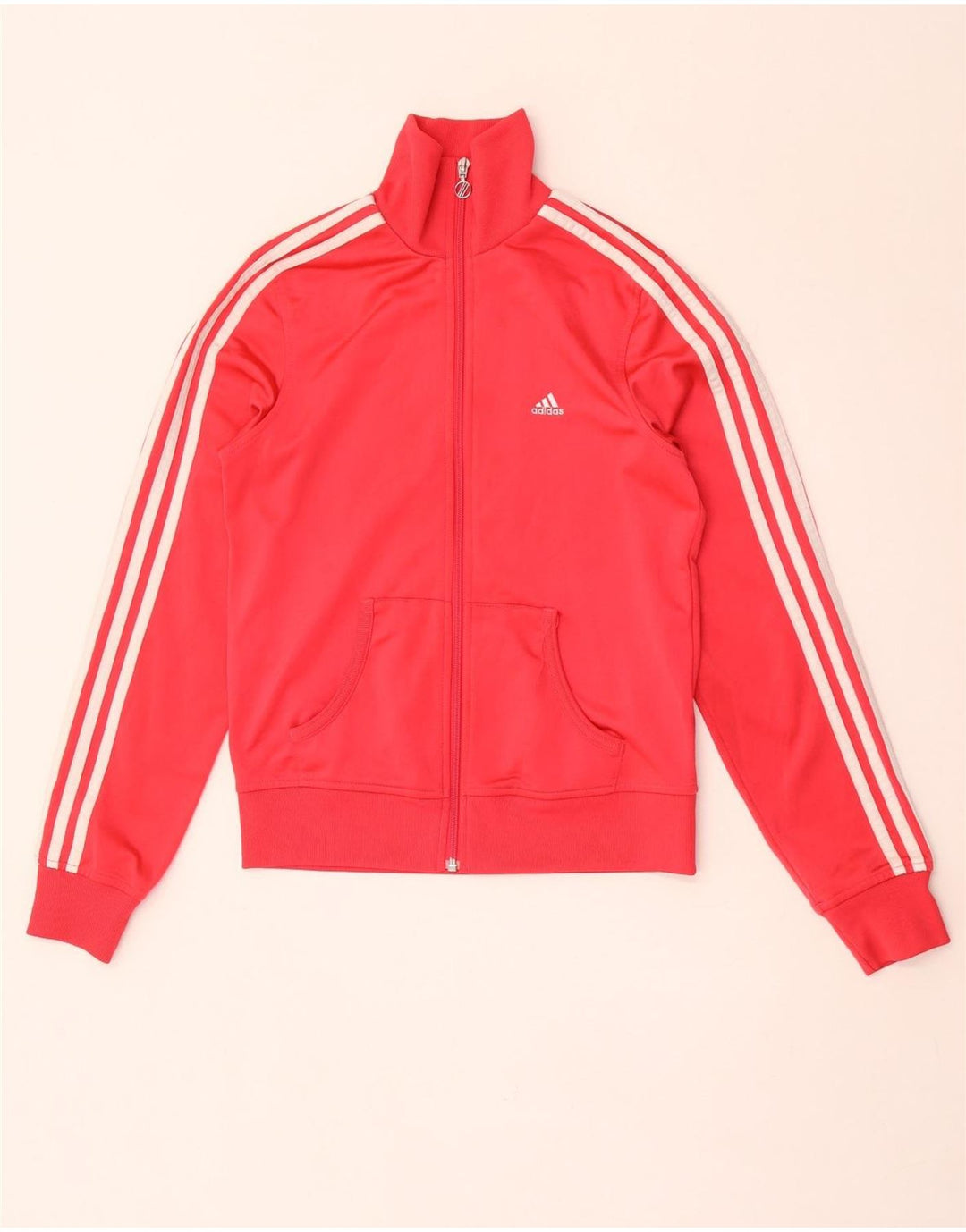 Adidas Womens Tracksuit Top Jacket UK 10 Small Red Polyester