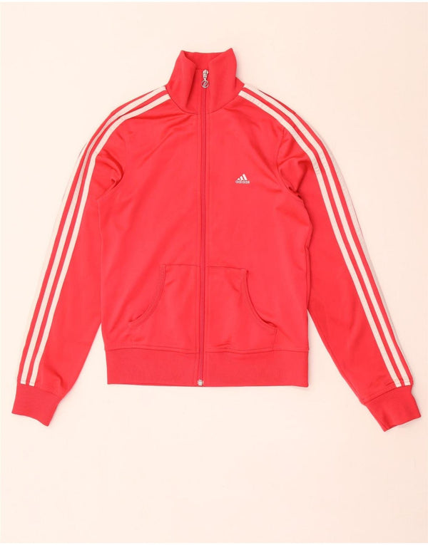 Adidas Womens Tracksuit Top Jacket UK 10 Small Red Polyester