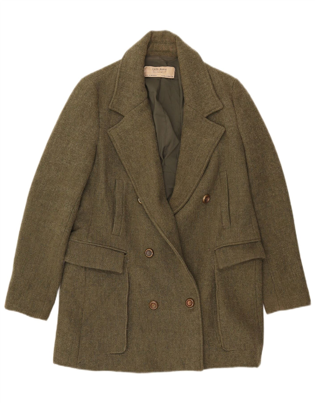 Zara Womens Double Breasted Blazer Jacket UK 12 Medium Khaki Polyester