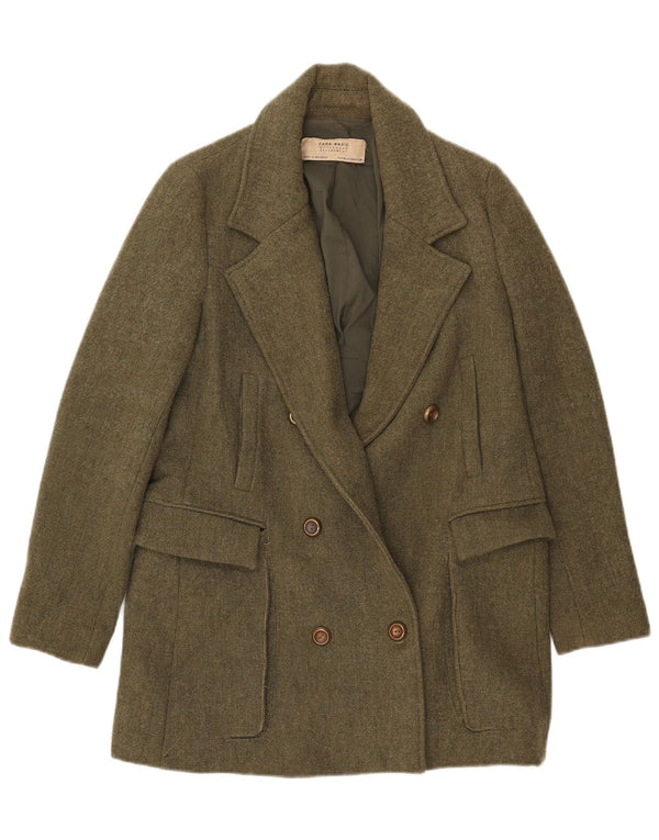 Zara Womens Double Breasted Blazer Jacket UK 12 Medium Khaki Polyester