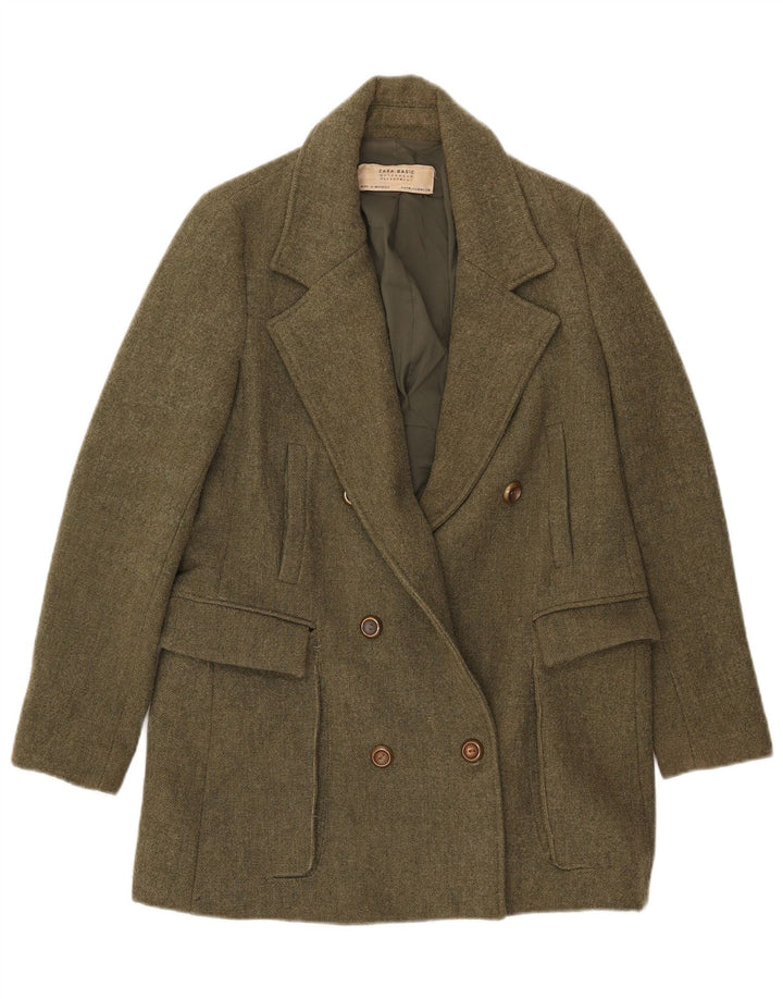 Zara Womens Double Breasted Blazer Jacket UK 12 Medium Khaki Polyester