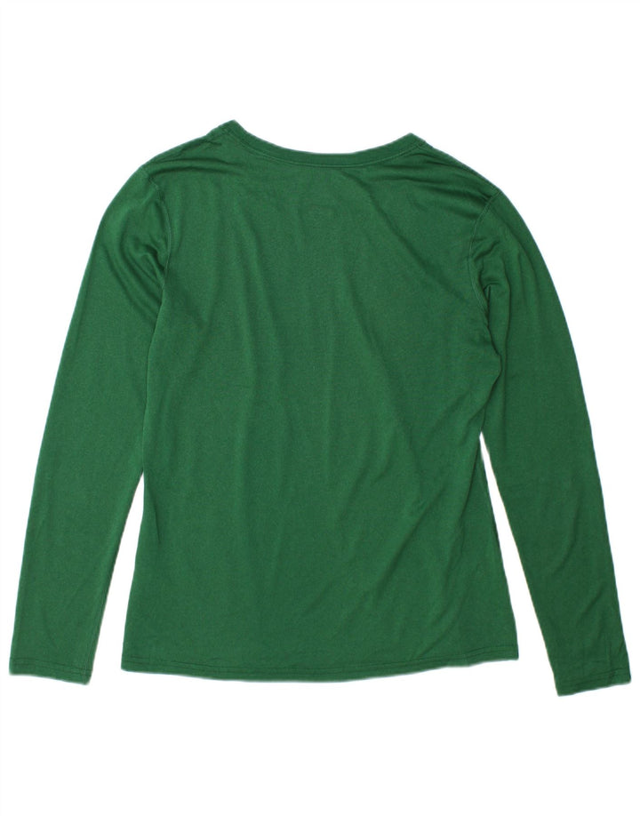Nike Womens Dri Fit Top Long Sleeve UK 14 Medium Green Polyester