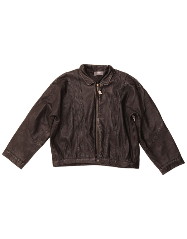 ENRICO COVERI Womens Oversized Leather Jacket UK 10 Small Black Leather
