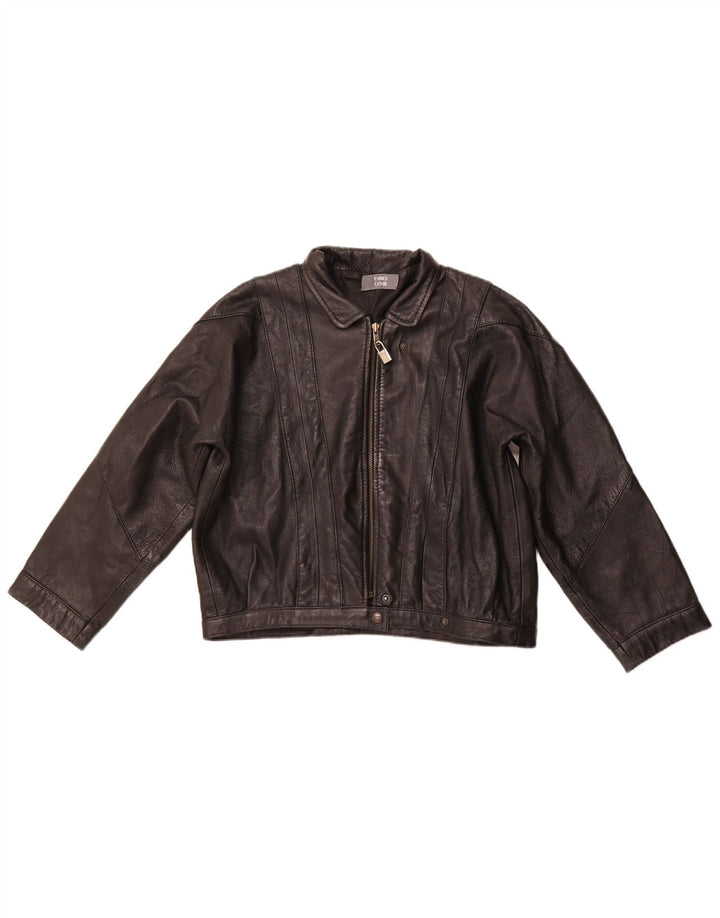 ENRICO COVERI Womens Oversized Leather Jacket UK 10 Small Black Leather