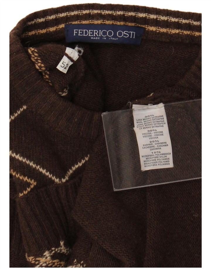 Vintage Mens Vest Tank Top IT 50 Medium Brown Geometric Wool