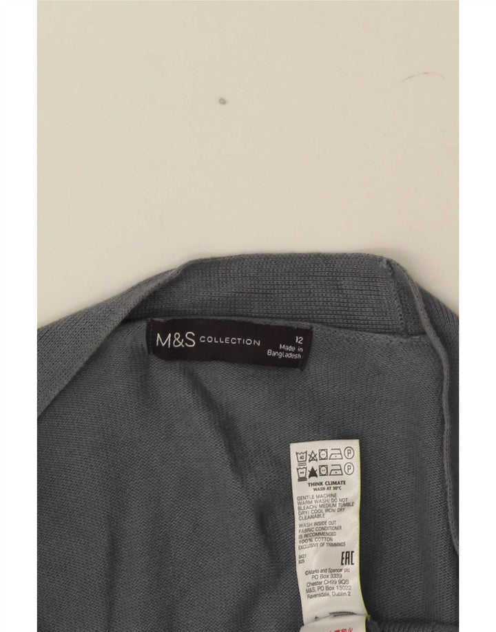 Marks & Spencer Womens Open Cardigan Sweater UK 12 Medium Grey Cotton