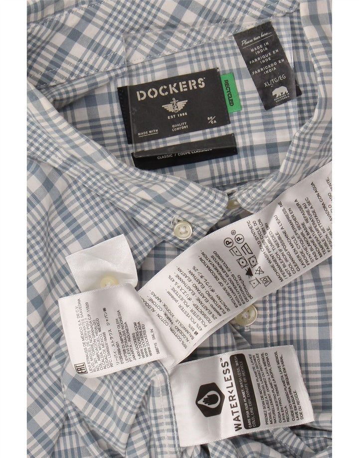 DOCKERS Mens Classic Fit Shirt XL Blue Check Cotton