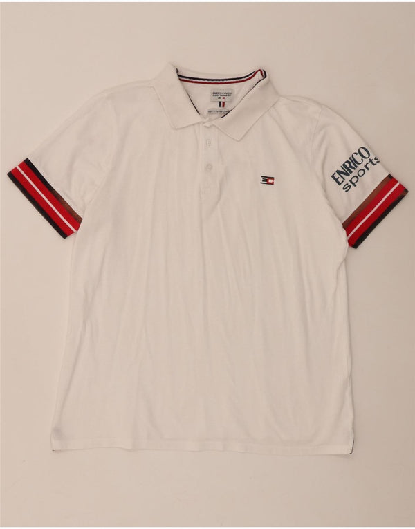 Enrico Coveri Mens Graphic Polo Shirt 2XL White Colourblock Cotton