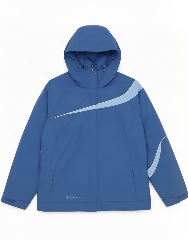 Columbia Womens Hooded Rain Jacket UK 16 Large Blue Colourblock Nylon