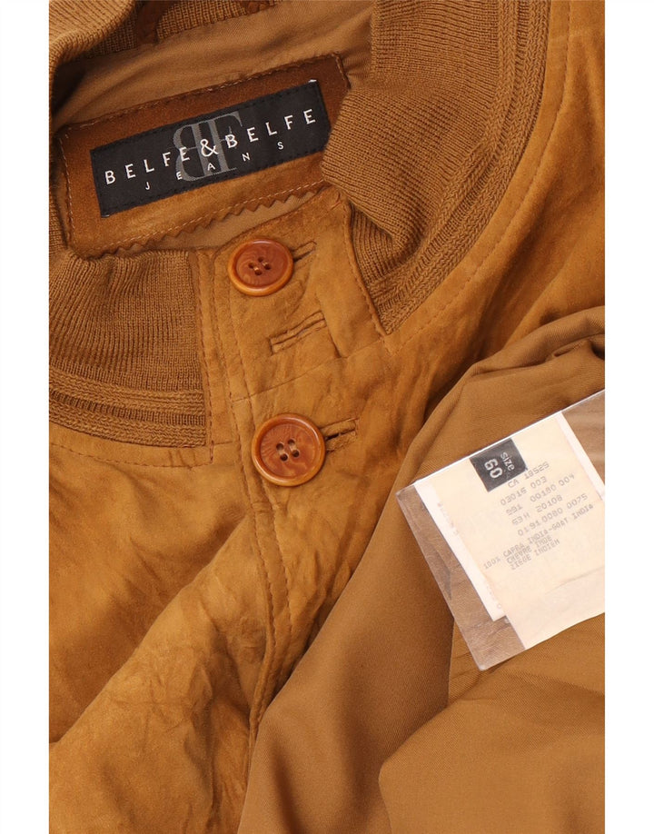 Belfe & Belfe Mens Suede Bomber Jacket IT 60 5XL Brown Leather