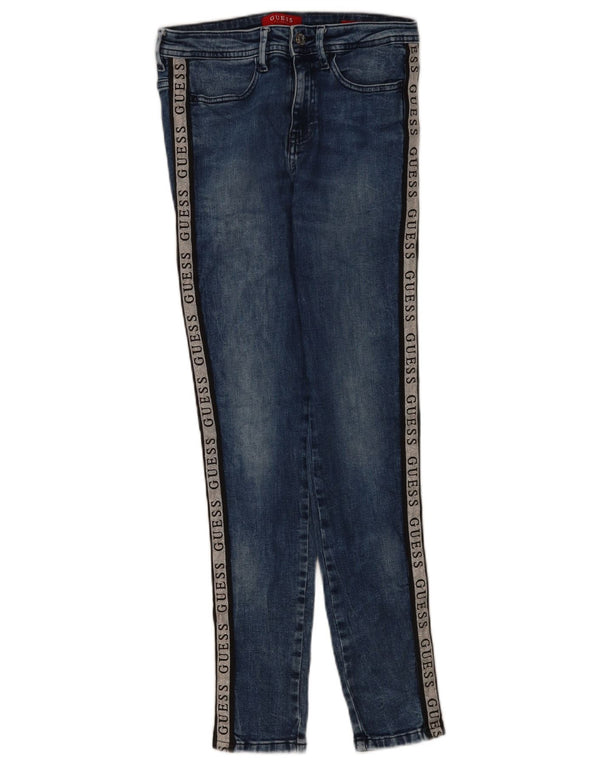 Guess Womens Graphic High Rise Skinny Jeans W28 L28 Blue Colourblock Cotton