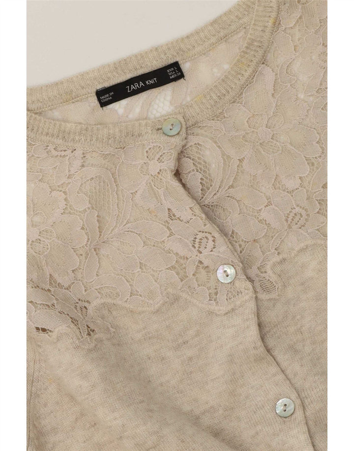 Zara Womens Cardigan Sweater UK 16 Large Beige Flecked
