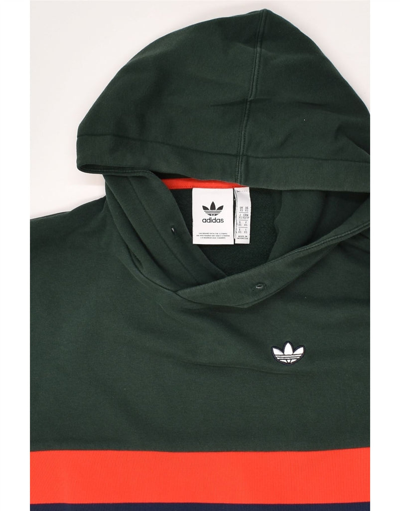 ADIDAS Mens Hoodie Jumper XS Green Striped Cotton | Vintage Adidas | Thrift | Second-Hand Adidas | Used Clothing | Messina Hembry 