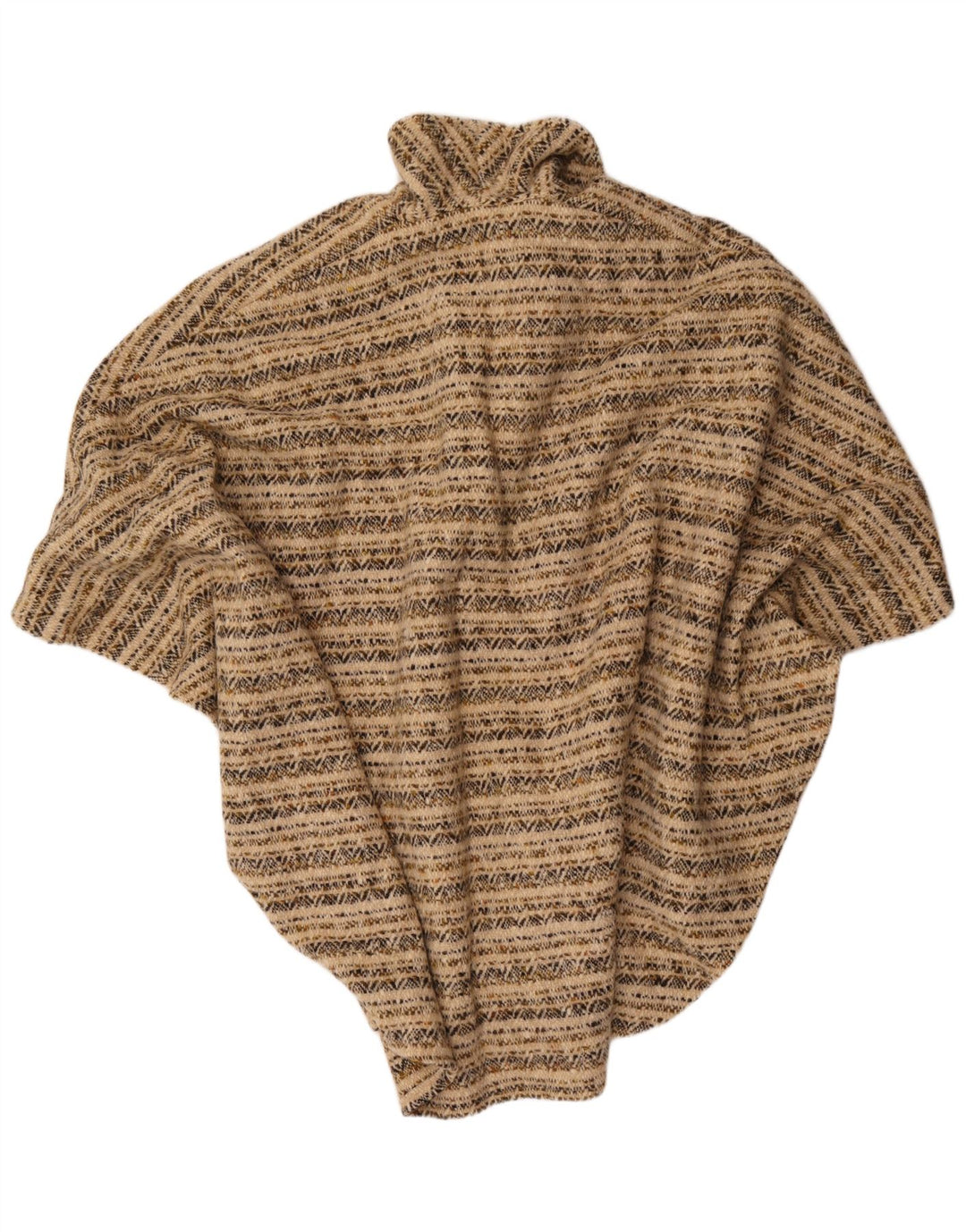 Vintage Womens Poncho Cardigan Sweater One Size Beige Geometric