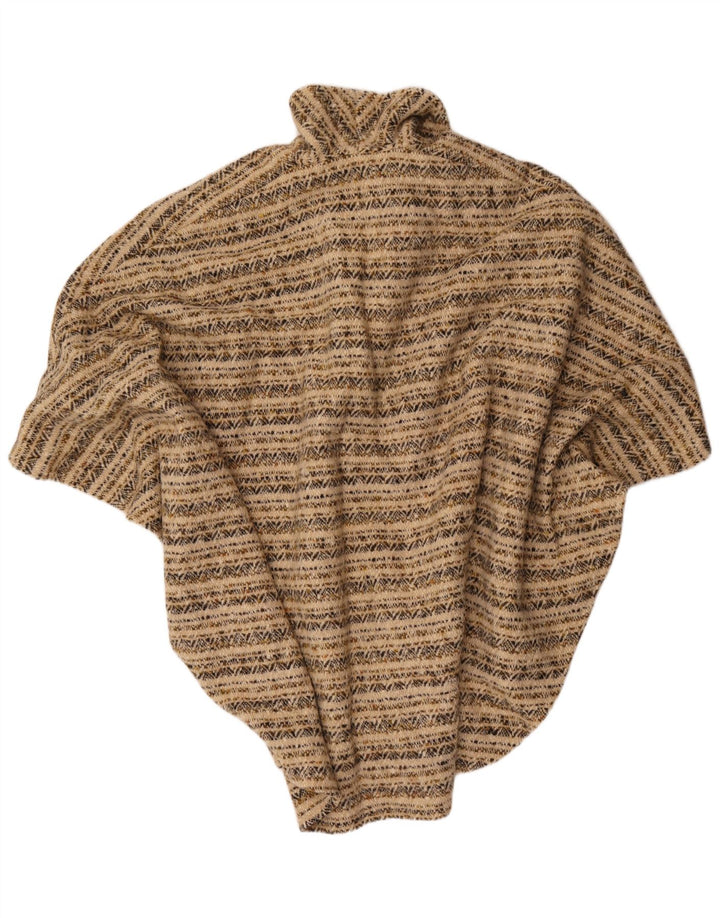 Vintage Womens Poncho Cardigan Sweater One Size Beige Geometric