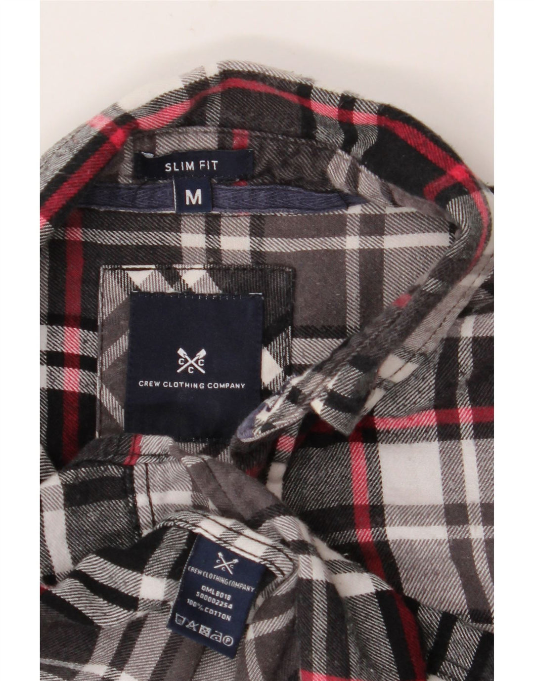 CREW CLOTHING Mens Slim Fit Flannel Shirt Medium Black Check Cotton