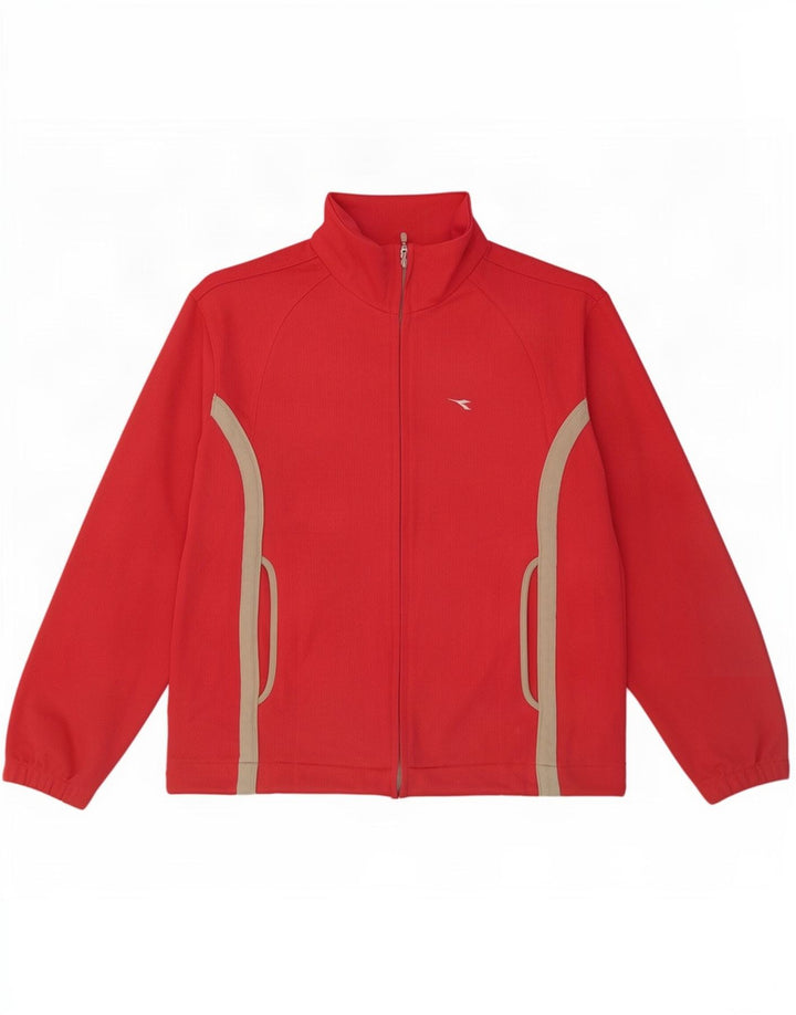 Diadora Womens Tracksuit Top Jacket UK 12 Medium Red Colourblock Polyester