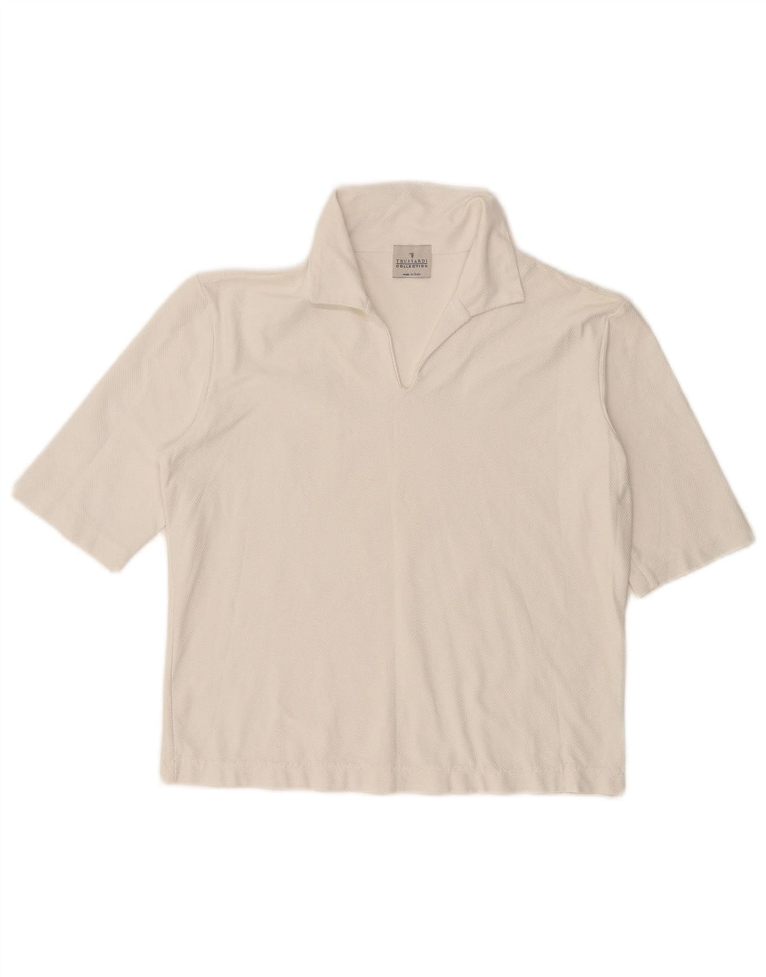 TRUSSARDI Womens Crop Polo Shirt UK 12 Medium White Polyamide