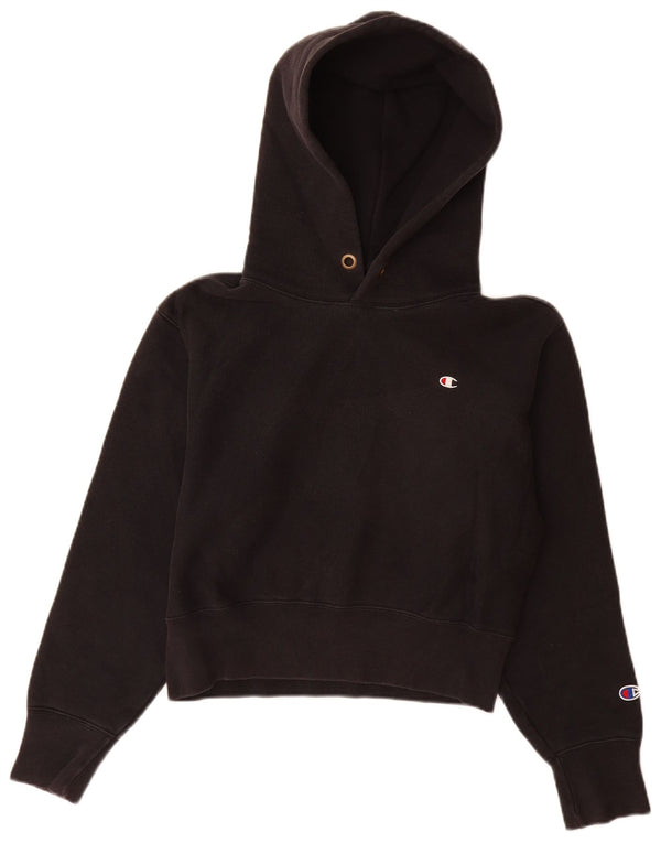 Champion Womens Crop Hoodie Jumper UK 10 Small Black Cotton