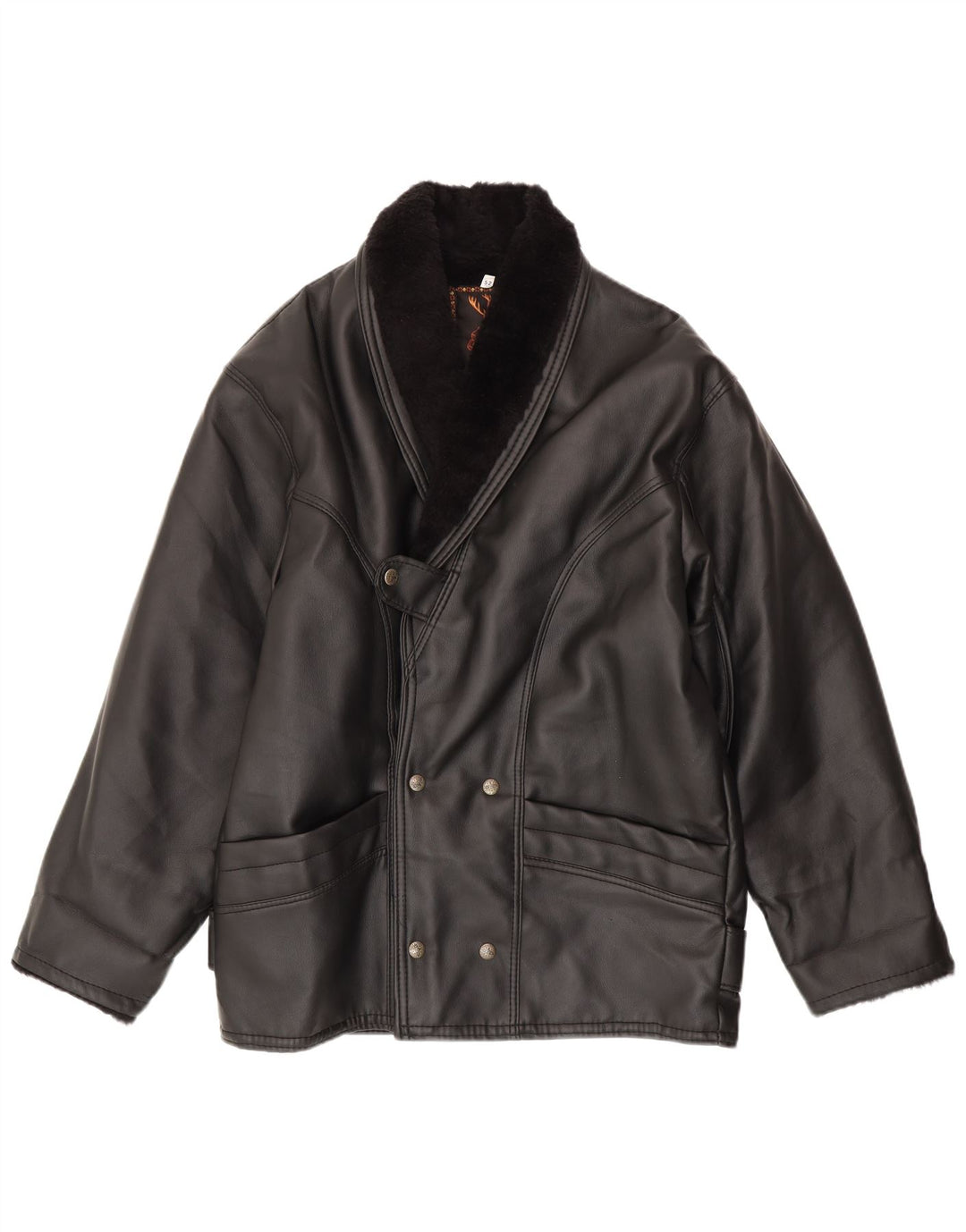 Vintage Mens Shearling Jacket IT 52 XL Black Shearling