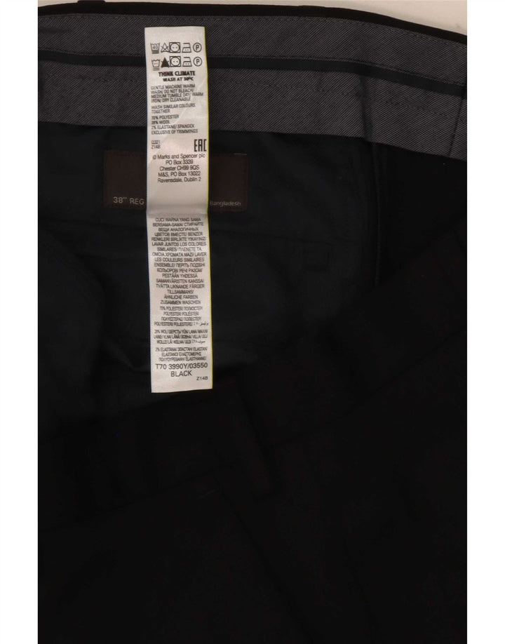 Marks & Spencer Mens Regular Suit Trousers W38 L31 Black Polyester
