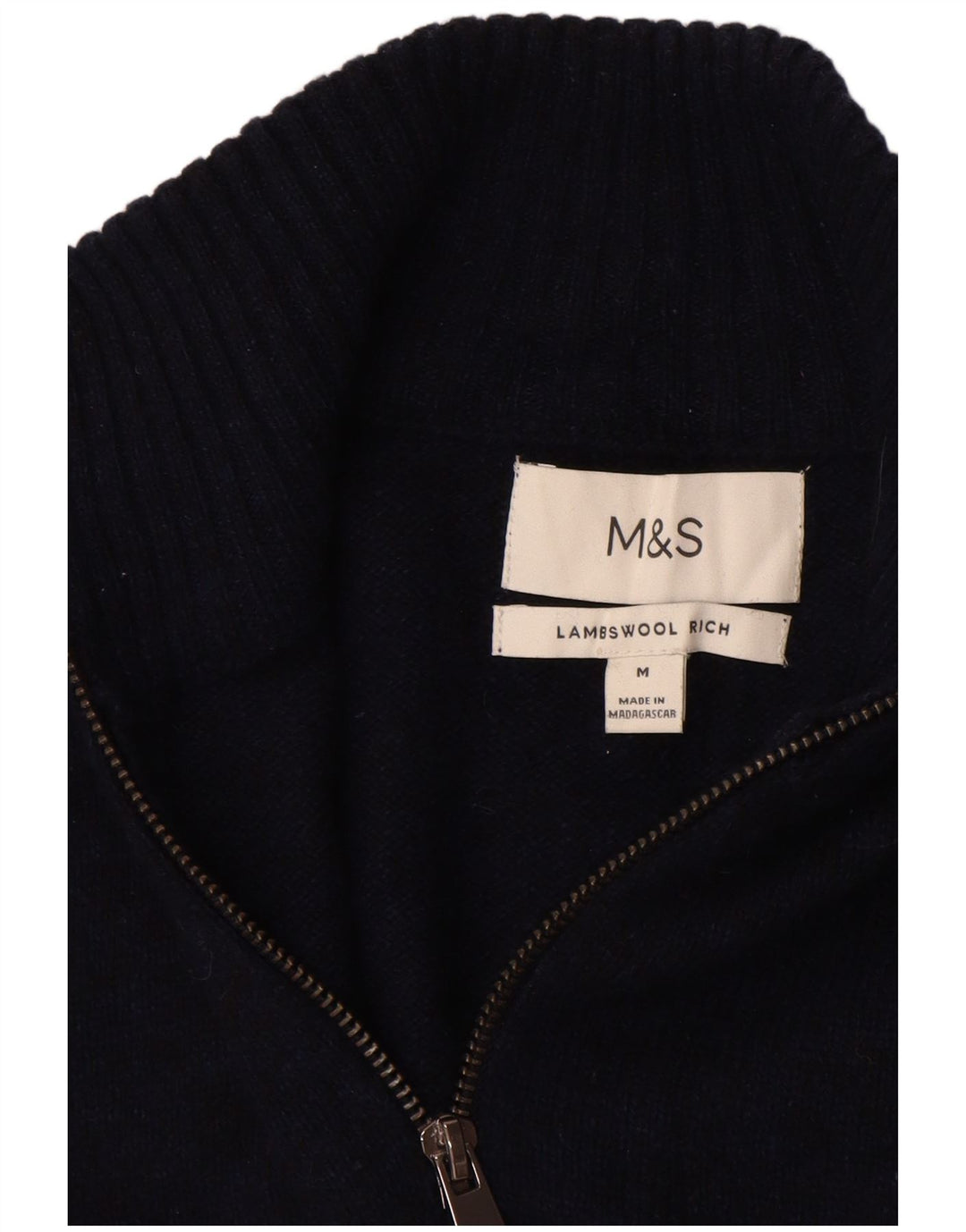 Marks & Spencer Mens Zip Neck Jumper Sweater Medium Navy Blue Lambswool