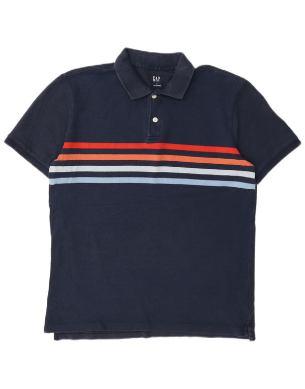 Gap Mens Polo Shirt Medium Navy Blue Striped Cotton