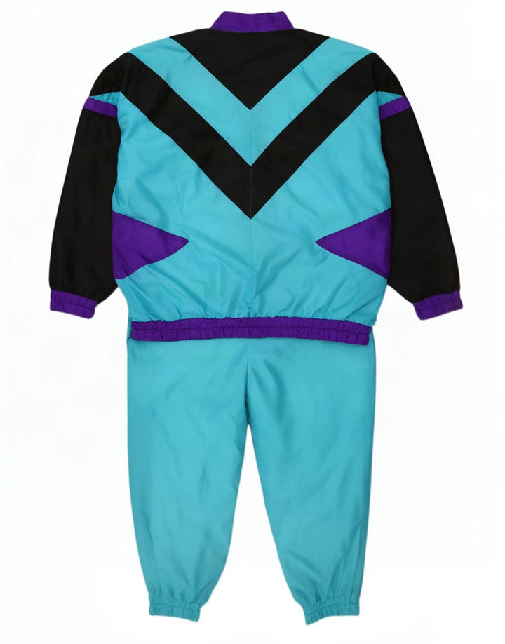 Vintage Mens Full Tracksuit XL Blue Colourblock Polyamide Retro