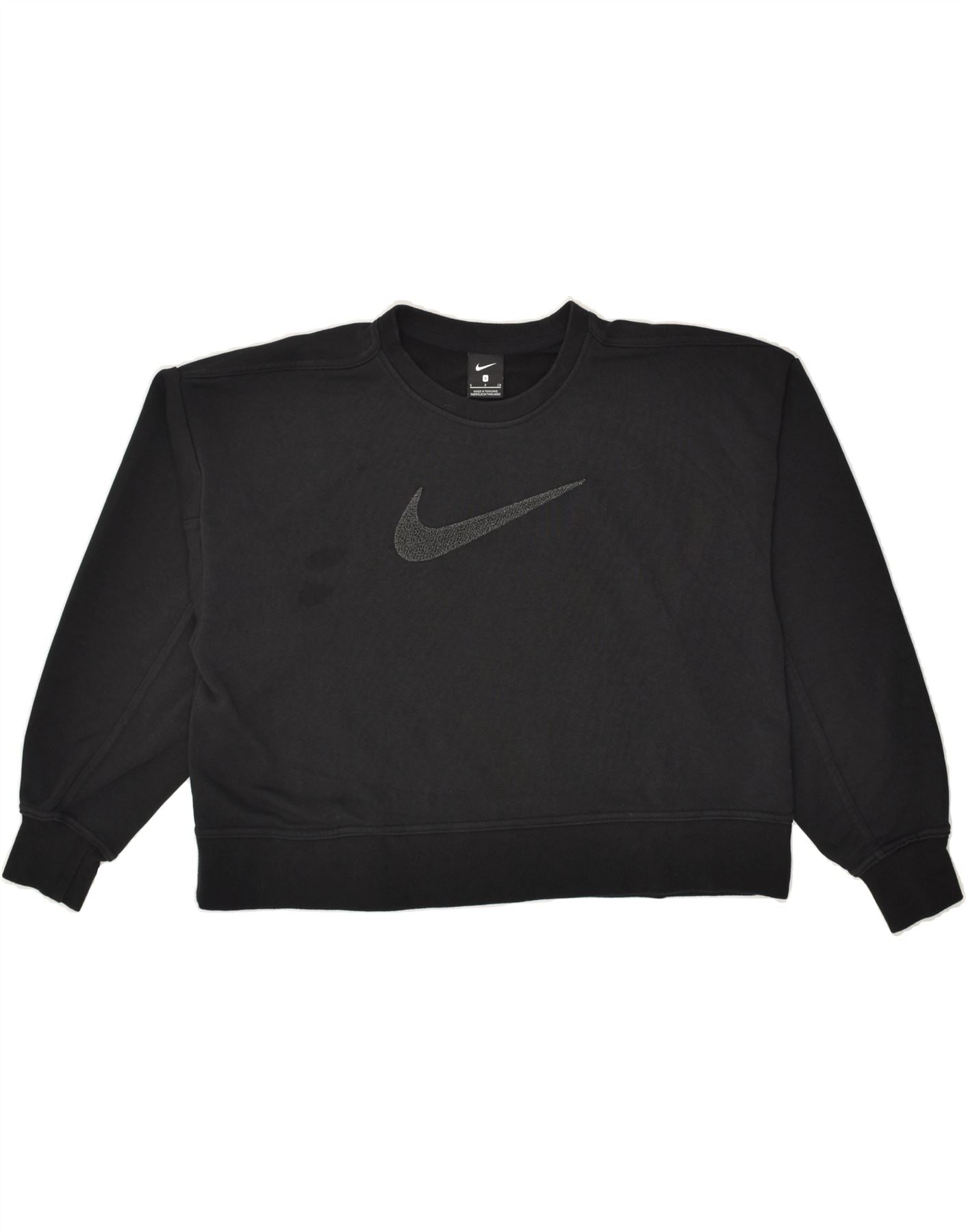 NIKE Womens Crop Graphic Sweatshirt Jumper UK 10 Small Black Cotton, Vintage & Second-Hand Clothing Online