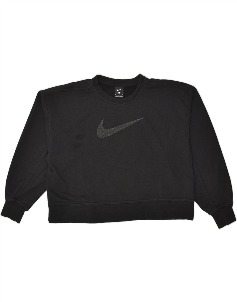 NIKE Womens Crop Graphic Sweatshirt Jumper UK 10 Small Black Cotton | Vintage Nike | Thrift | Second-Hand Nike | Used Clothing | Messina Hembry 