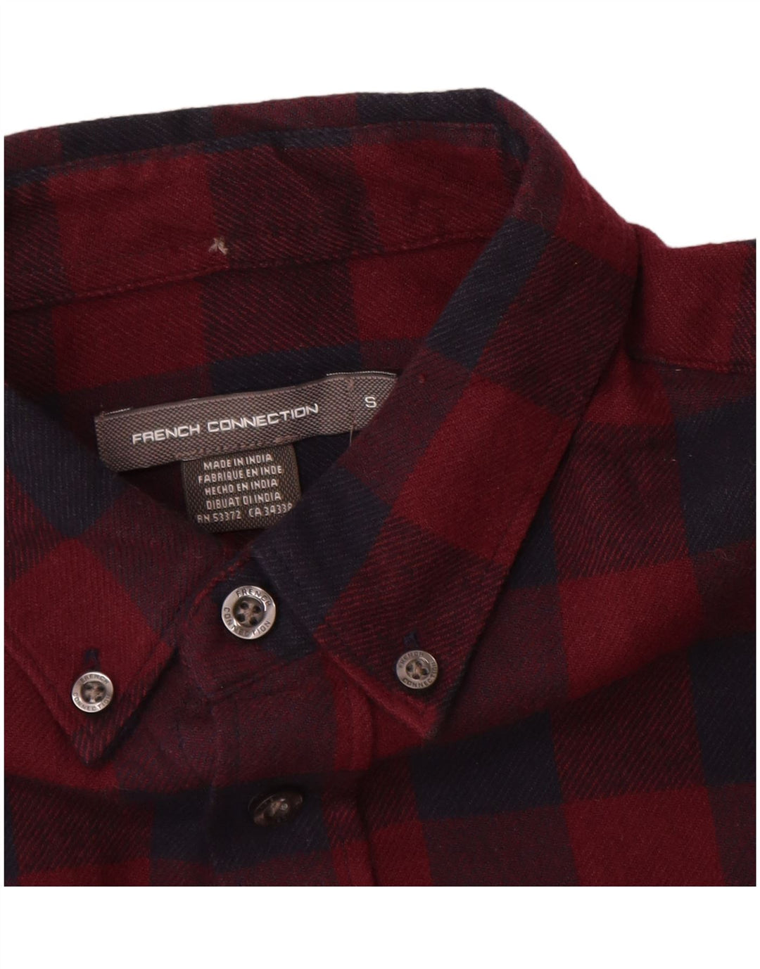 French Connection Mens Flannel Shirt Small Burgundy Check Cotton