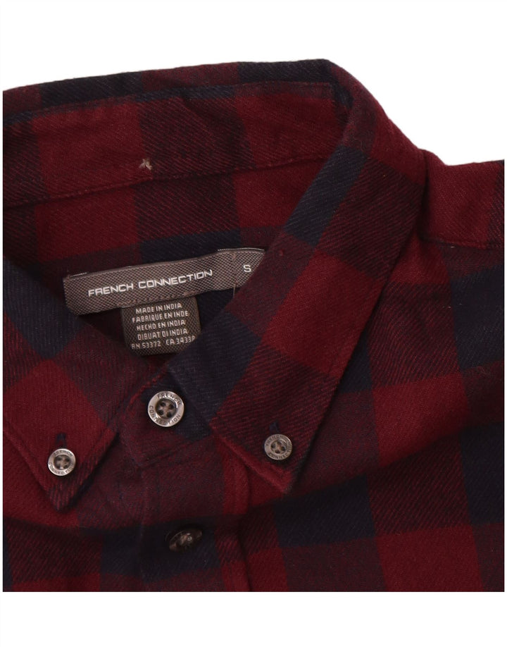 French Connection Mens Flannel Shirt Small Burgundy Check Cotton