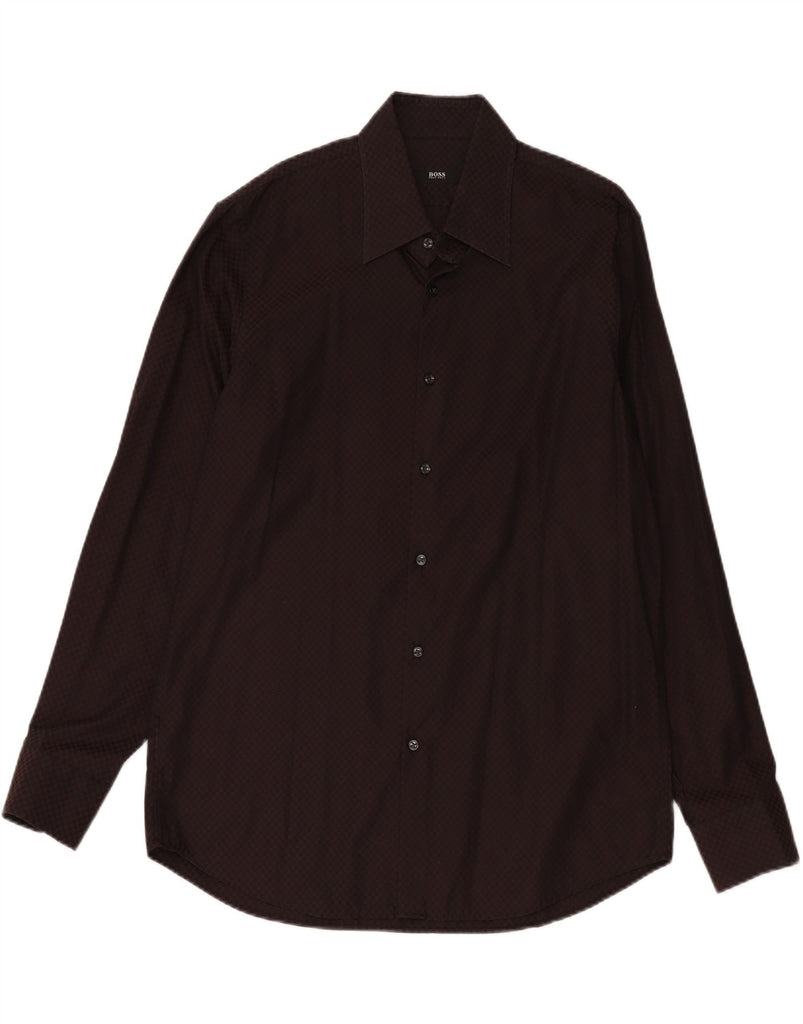 HUGO BOSS Mens Shirt Size 17 43 XL Brown Geometric Cotton Vintage Hugo Boss and Second-Hand Hugo Boss from Messina Hembry 