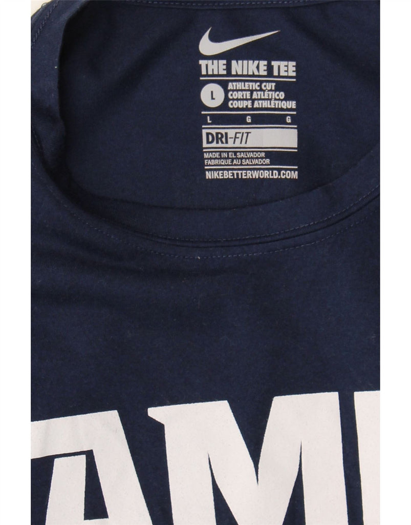 NIKE Mens Athletic Cut Graphic Top Long Sleeve Large Navy Blue Vintage Nike and Second-Hand Nike from Messina Hembry 