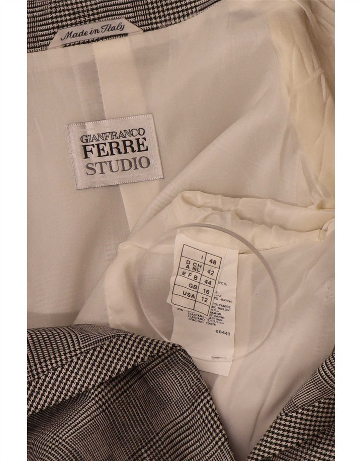 Gianfranco Ferre Womens 1 Button Blazer Jacket UK 16 Large Grey Plaid Wool