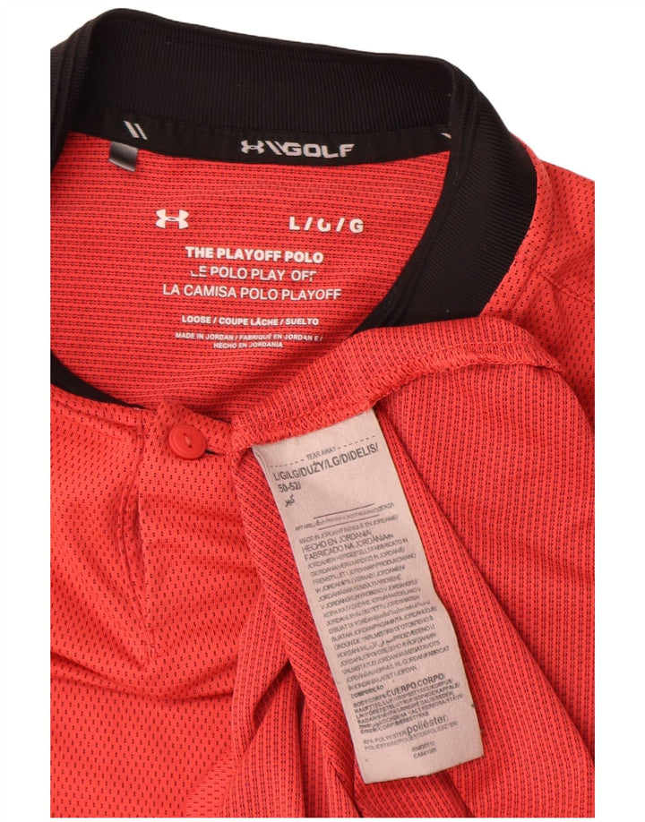 Under Armour Mens Polo Shirt Large Red Colourblock Polyester