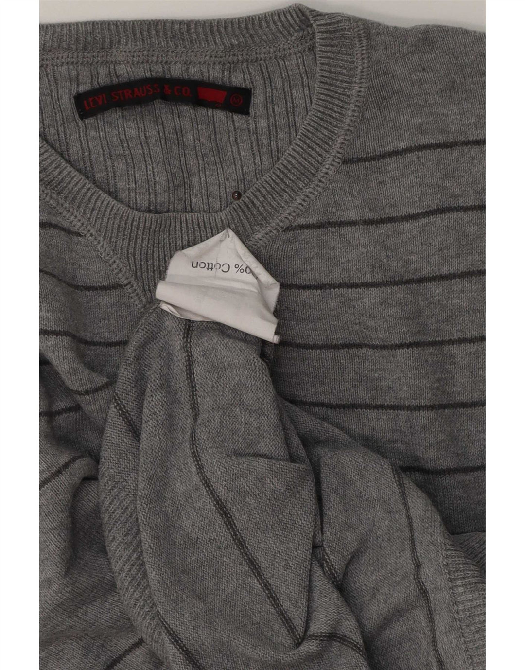 Levi's Mens Crew Neck Jumper Sweater Medium Grey Striped Cotton