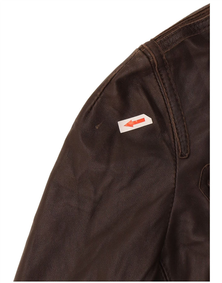 Zara Womens Leather Jacket UK 10 Small Brown Leather