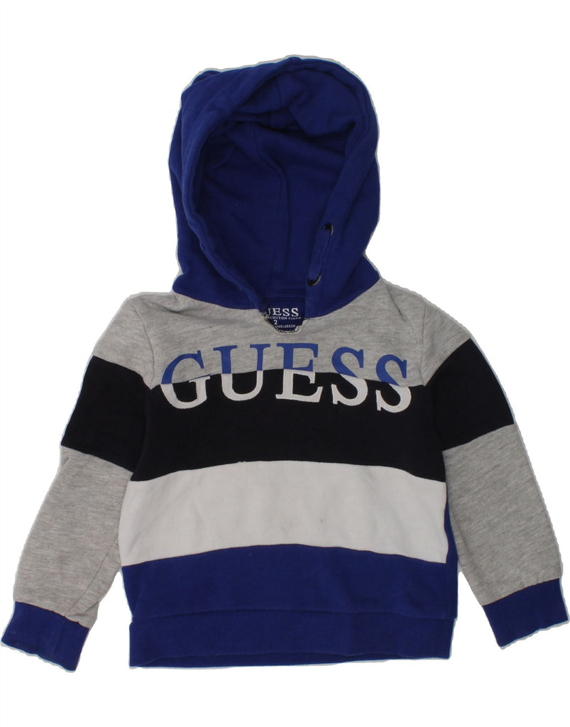 GUESS Baby Boys Graphic Hoodie Jumper 18-24 Months Navy Blue Colourblock | Vintage Guess | Thrift | Second-Hand Guess | Used Clothing | Messina Hembry 