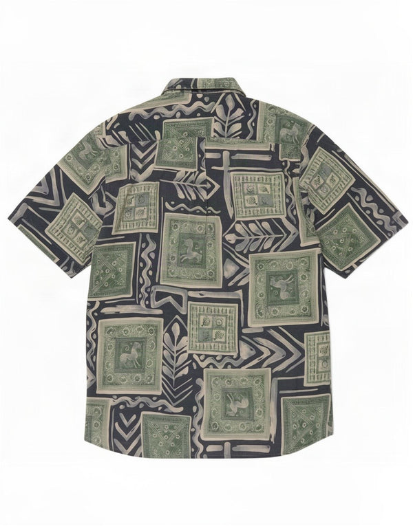 Vintage Mens Abstract Pattern Short Sleeve Shirt Medium Green