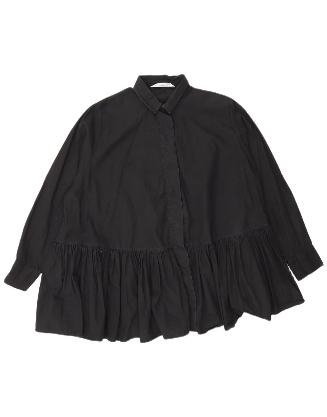 Zara Womens Oversized Shirt Blouse UK 10 Small Black Cotton