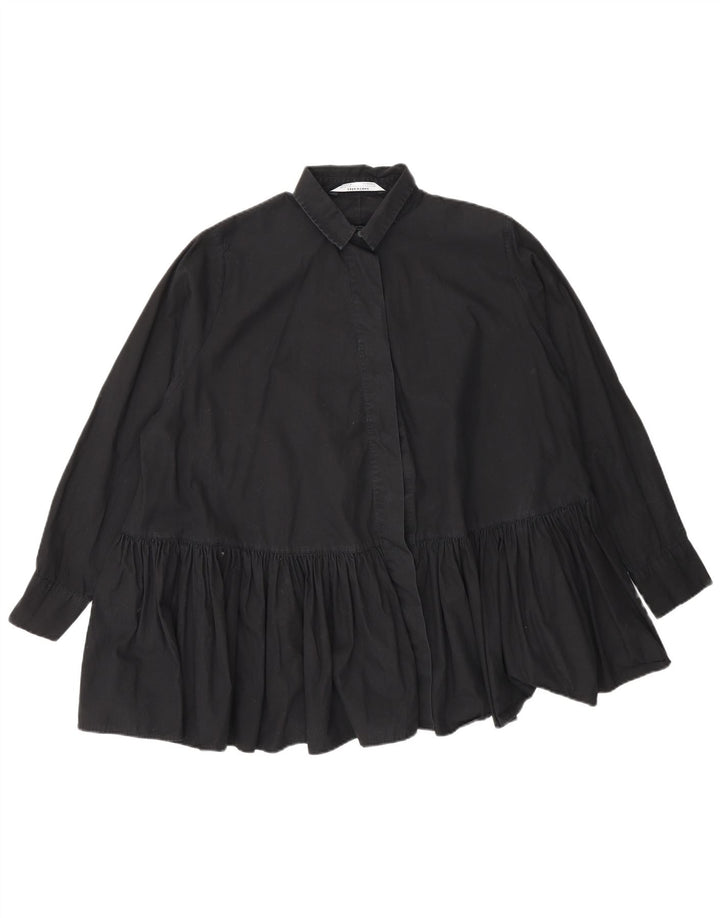 Zara Womens Oversized Shirt Blouse UK 10 Small Black Cotton