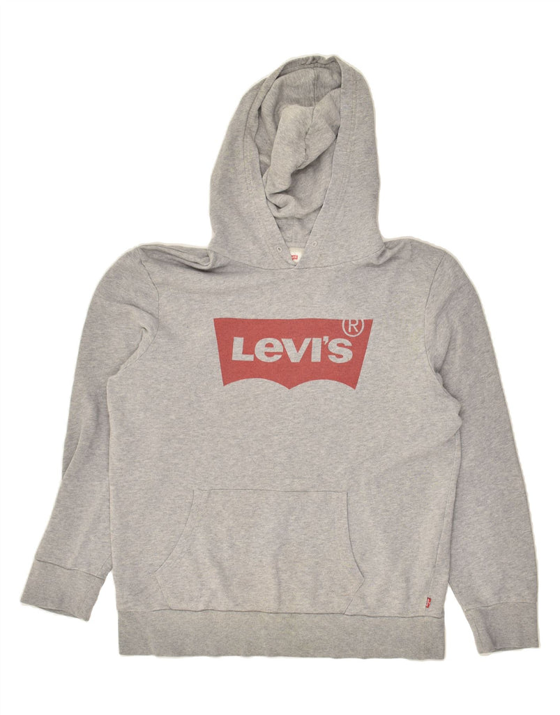 LEVI'S Womens Graphic Hoodie Jumper UK 16 Large Grey Cotton | Vintage Levi's | Thrift | Second-Hand Levi's | Used Clothing | Messina Hembry 