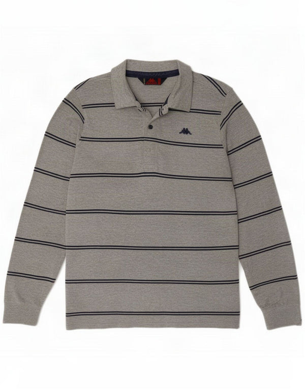 Kappa Mens Long Sleeve Polo Shirt Large Grey Striped Cotton