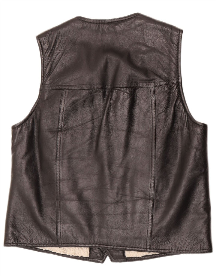 Vintage Mens Leather Waistcoat Medium Black