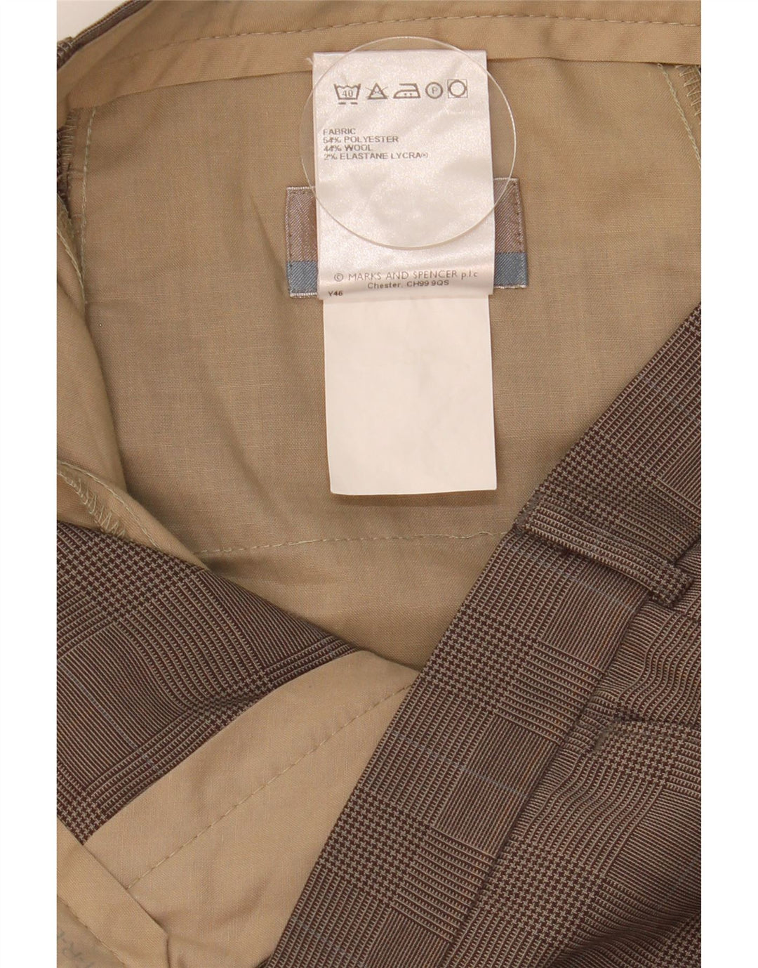 Marks & Spencer Mens Pegged Suit Trousers W34 L31 Brown Check Polyester