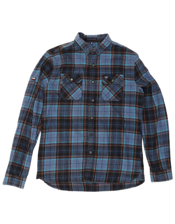 Superdry Mens Flannel Shirt XL Navy Blue Check Cotton