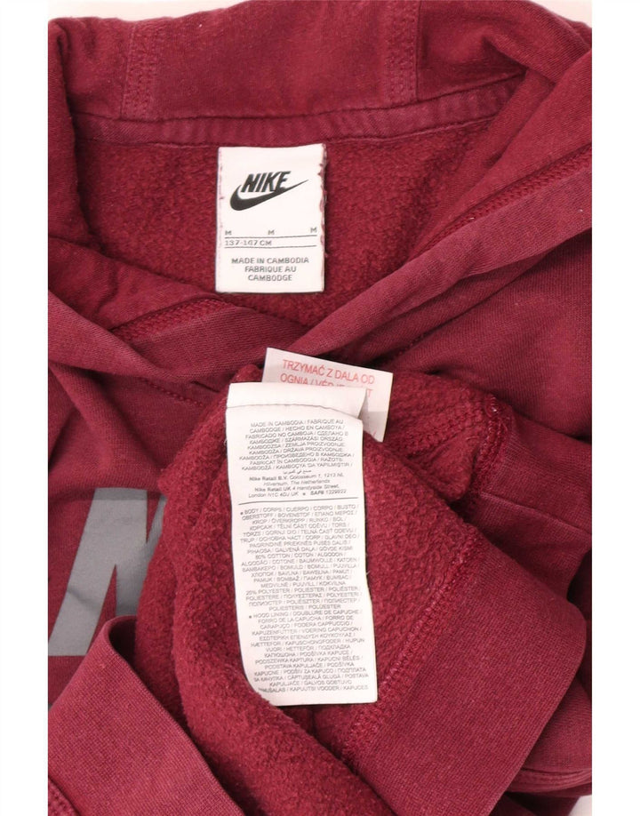Nike Boys Graphic Hoodie Jumper 10-11 Years Medium Maroon Cotton