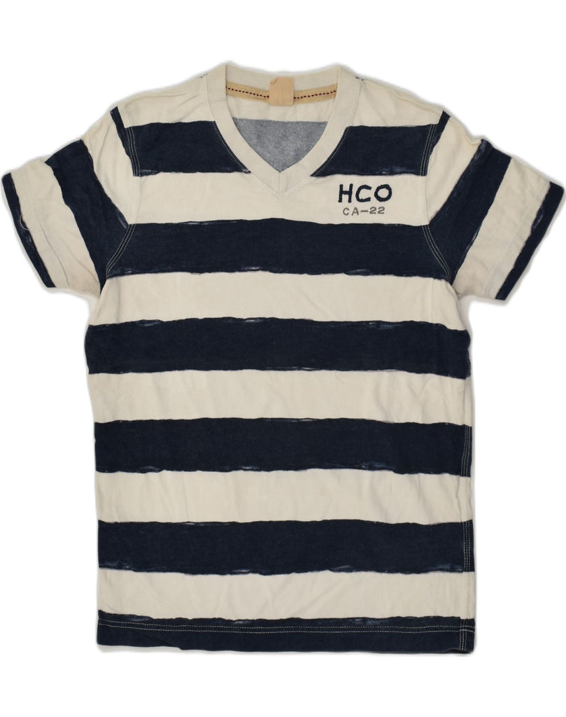 HOLLISTER Mens Polo Shirt Medium Navy Blue Striped Cotton | Vintage Hollister | Thrift | Second-Hand Hollister | Used Clothing | Messina Hembry 